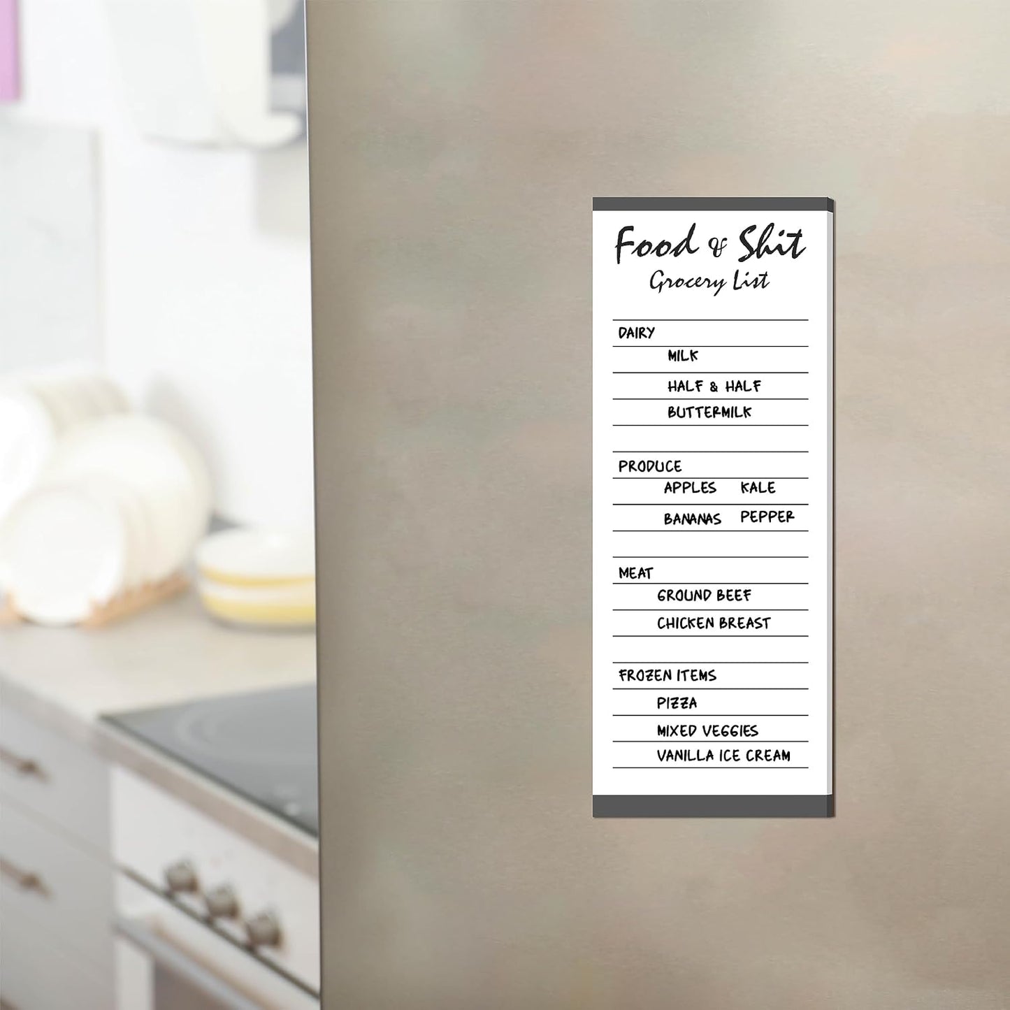 Hebayy 100 Pages Food&Shit Magnetic Back Funny Grocery List Planner Note Pad To Do List for Fridge Locker (3" x 8")