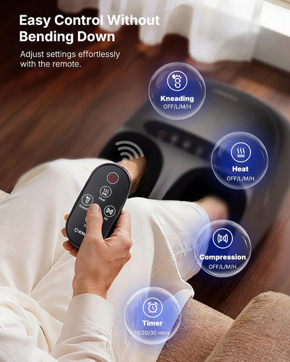 KNQZE Shiatsu Foot Massager with Heat for Plantar Fasciitis, FSA Eligible | Deep Kneading Shiatsu Massage, Multiple Heat & Compression Levels, Remote Control, Fits Men's Size 13, Gift for Women Men Mom