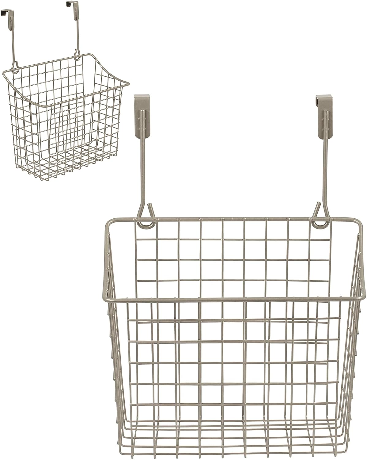 Spectrum Hanging Baskets for Organizing (Large, Satin Nickel) - Grid Over the Cabinet Wire Basket for Kitchen or Bathroom - Door Hanging Storage Organizer for Cleaning Supplies, Washcloths, & Towels