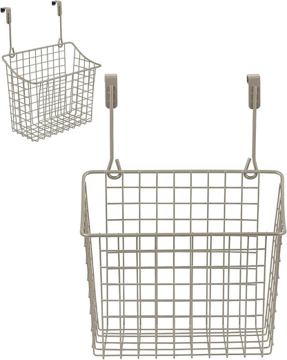 Spectrum Hanging Baskets for Organizing (Large, Satin Nickel) - Grid Over the Cabinet Wire Basket for Kitchen or Bathroom - Door Hanging Storage Organizer for Cleaning Supplies, Washcloths, & Towels