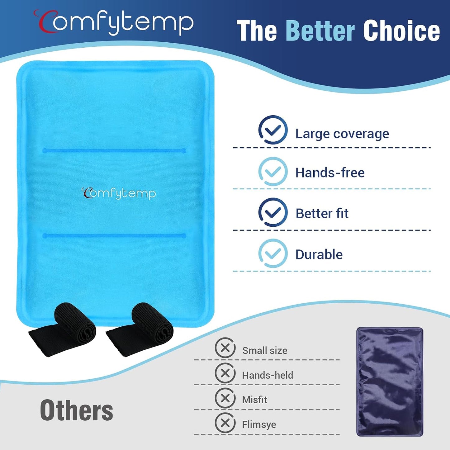 Comfytemp Gel Ice Packs for Injuries Reusable, FSA Eligible HSA, Hot Cold Compress Soft Ice Packs, Pain Relief for Ankles, Knees, Wrist, Shoulders, Back and More, Recovery Items for Men Women, 2Packs