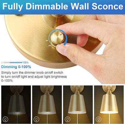 TRLIFE Wall Sconces Plug in, Dimmable Wall Lights with Plug in Cord Adjustable Lighting Angle Wall Mounted Light with On/Off Rotary Switch for Bedside, Bedroom, Over Mirror(2 Pack, 2 Bulbs Included)