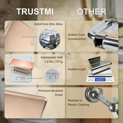 TRUSTMI Toilet Paper Holder with Phone Shelf, Zinc Alloy, Brushed Gold | Solid zinc alloy holder holds 15 lbs and fits jumbo rolls. Shelf stores phones and wipes for easy bathroom organization