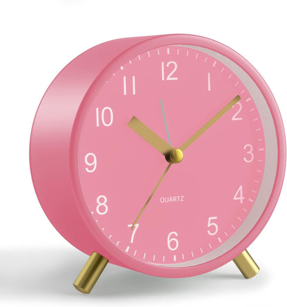 JALL Analog Alarm Clock, 4 inch Super Silent Non Ticking Small Clock with Night Light, Battery Operated, Simple Design, Easy Setting for Office, Bedroom, Bedside, Desk, Teens, Elders, Adult, Green