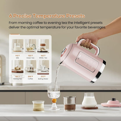 Electric Kettle Temperature Control: OLEGA 1.5L Smart Kettle 1200W | Stainless Steel Hot Water Boiler, 6 Temp Presets, Fast Boiling Electric Tea & Coffee Kettle