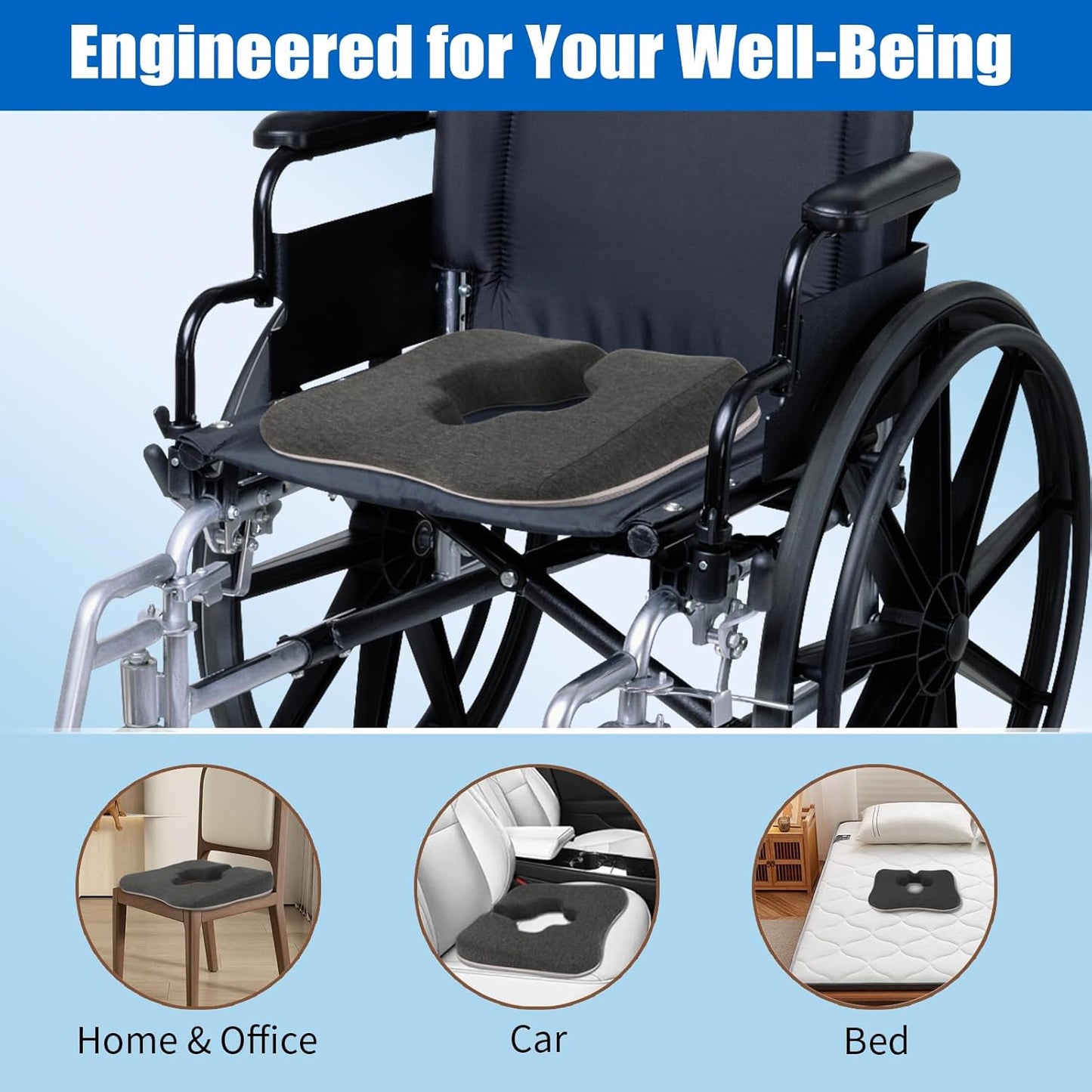 Gel Wheelchair Cushions for BedSores Prevention,Bed Sore Pad Cushion for Butt - Pain Relief for Long Sitting & Relieve Sciatica, Back, Tailbone, Pressure Sore and Ulcer Pain for Pregnant and Elderly