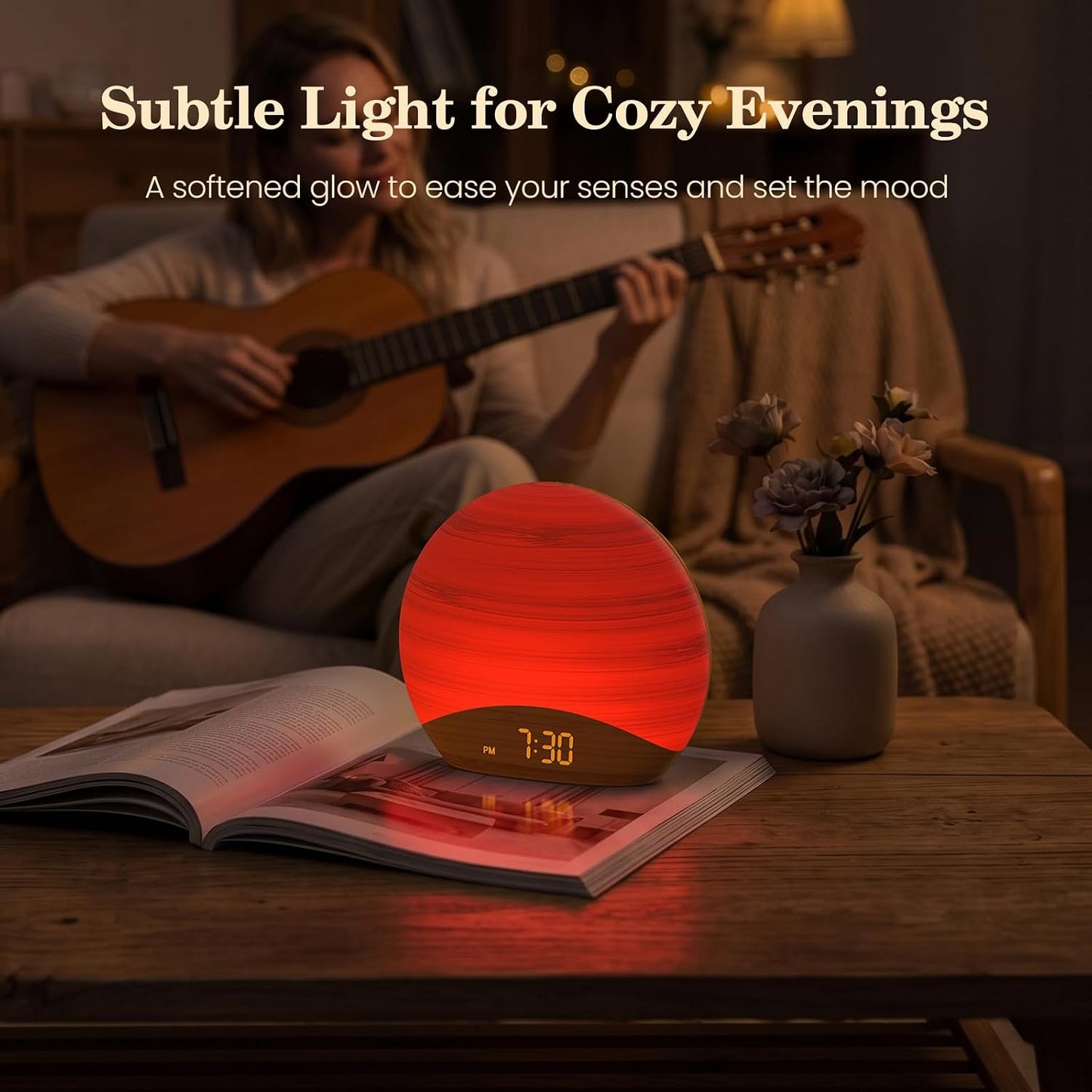 REACHER Wood Grain Sunrise Alarm Clock and Sound Machine Nightlight, Digital Dimmable Clock for Bedroom, 26 Sleep Sounds, White Noise Machine for Baby, Adults, Wake Up Light Alarm Clock for Kids | Digital Dimmable Clock for Bedroom, 26 Sleep Sounds,