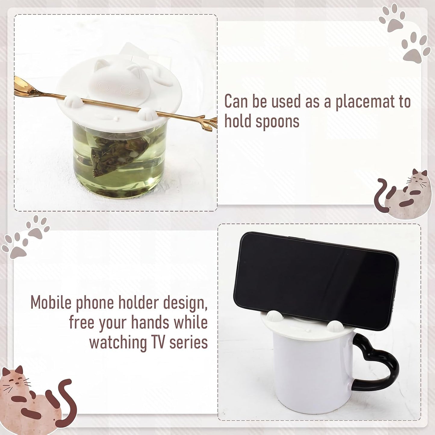4 Pcs Tea Bag Squeezer 4 Inch Silicone Tea Bag Holder & Squeezer Dishwasher Safe Purple Cute Cat-shaped Cup Silicone Lids Warm Cover Supplies