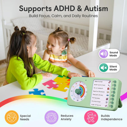 2-in-1 Visual Timer ADHD with Task Board, to-Do List, Checklist | Dry Erase Chore Chart and Visual Schedule for Kids ADHD, Rainbow Countdown Timer for Classroom, Home, Homeschool (White)