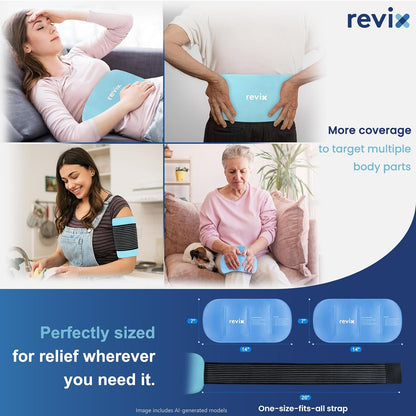 REVIX Ice Pack for Injuries Reusable, 2-Pack Hot & Cold Gel Wrap with Strap