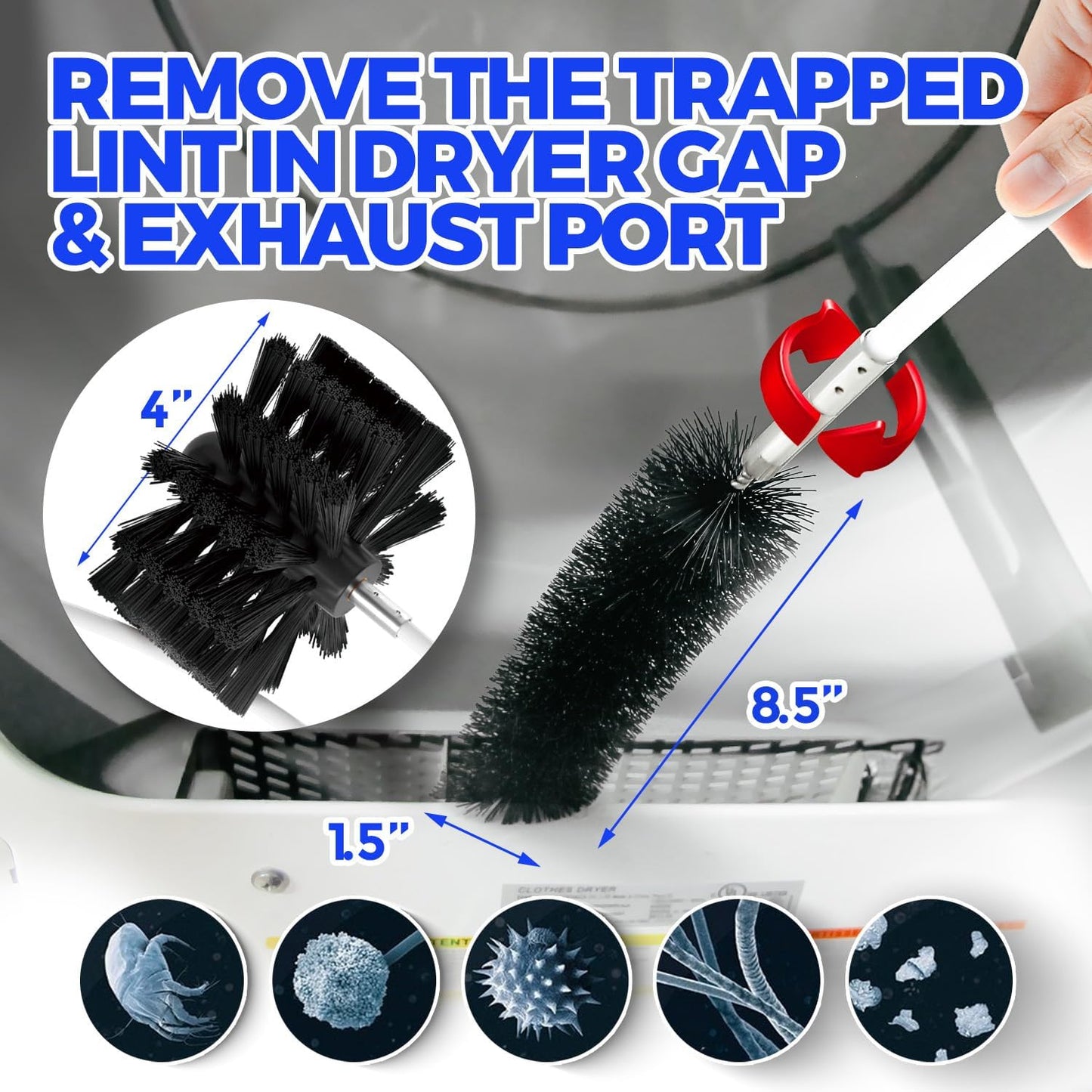 Holikme 50Ft Dryer Vent Cleaner Kit - Flexible Lint Brush for Deep Cleaning | Flexible Nylon Rods, Synthetic Brush Head, Drill Attachment, Deep Clean, Lint Removal, Easy DIY Assembly, Home Essential