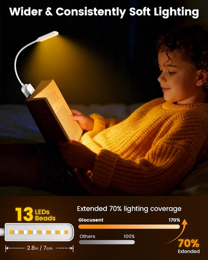 Glocusent 13 LED Book Lights for Reading at Night, Gifts for Book Lovers