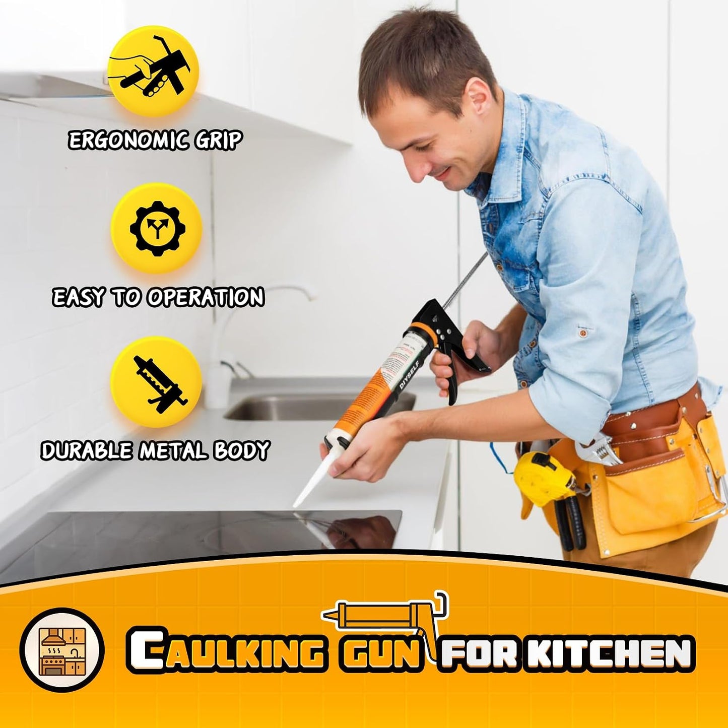 DIYSELF 9 Pack Caulk Gun Kit, Professional Caulking Gun & Remover Tools | Sealant Finishing Tool, Grout Scraper & Silicone Gun for Bathroom, Kitchen, Window, Sink & Tile Sealing, Hand Caulking Gun