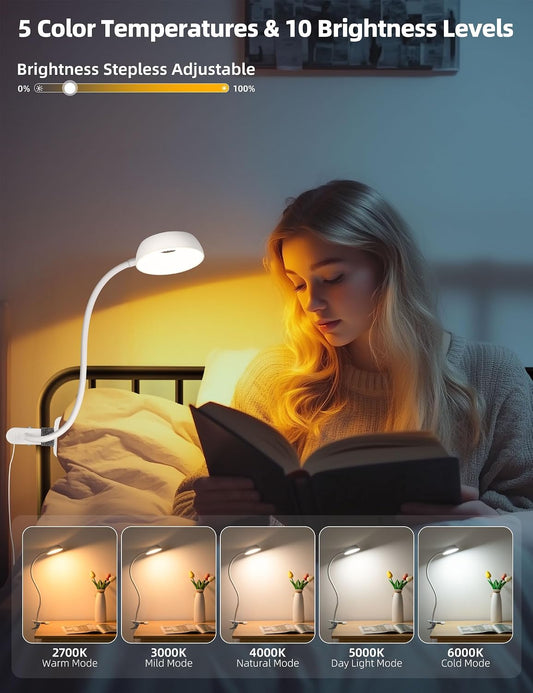 Clip on Light, LED Reading Light for Beds Headboards,5 Color Modes Dimmable