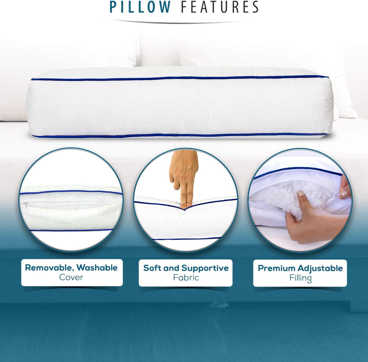 Nature's Guest Adjustable Cervical Neck Roll Bolster Pillow for Sleeping, Neck Pain Relief, Spine Support, Travel, Leg Support, Pregnancy, Cotton Cover, Hypoallergenic Microfiber Fill