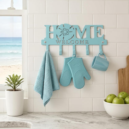 Key Holder Wall Mount Paw Print Metal Key Hooks Organizer Dog Leash Holder with 5 Hooks Rustic Farmhouse Decorative Welcome Home Wall Decor for Entryway Bathroom Dog Lover 9.8 Inch