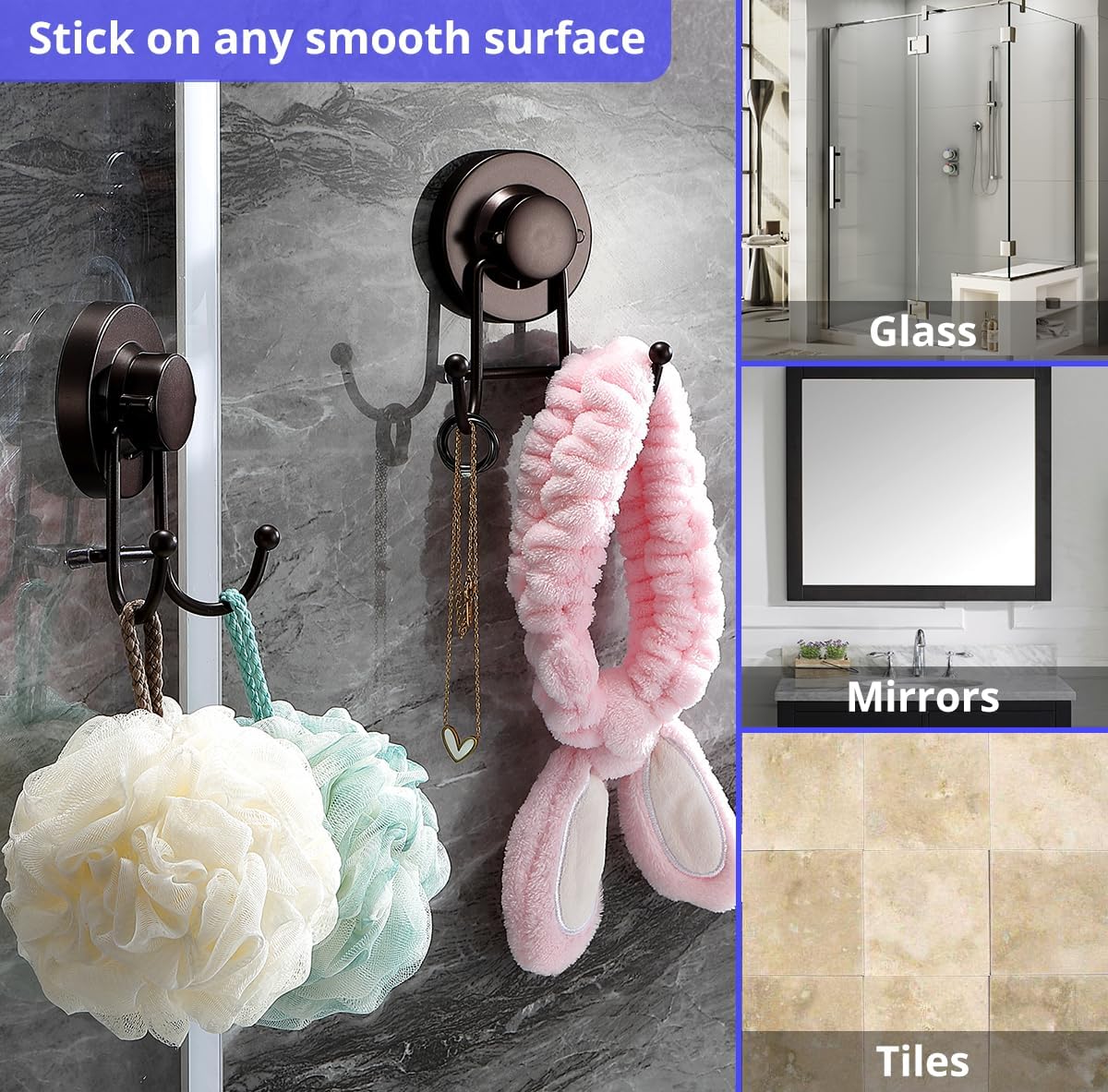 HOME SO Suction Cup Hooks for Shower & Bathroom Towel Holder 1-Pack Chrome | Waterproof Rustproof Multipurpose Organizer Hook for Hanging Loofah Robe Coat Bath Accessories on Tile Glass Door Mirror