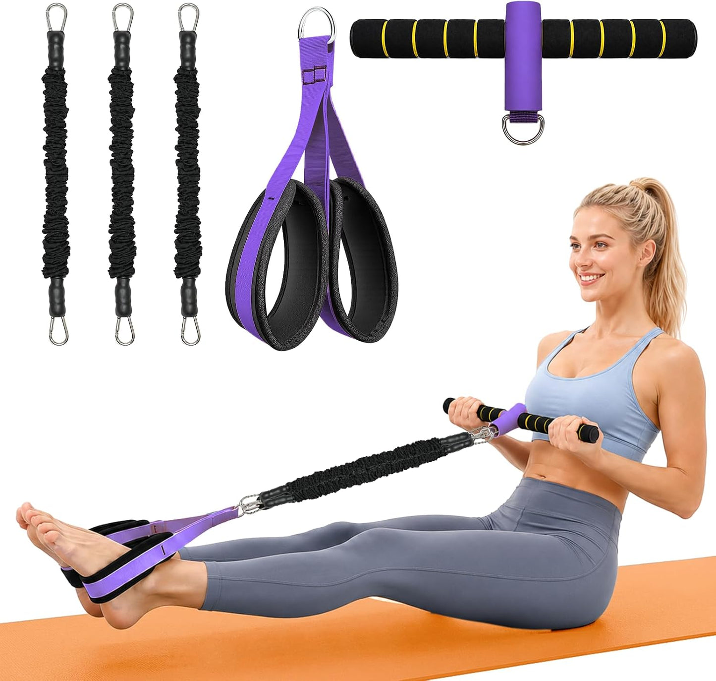 Pedal Resistance Band with Handles, 6-Tubes Natural Rubber Exercise Bands | Upgrade Foot Pedal Resistance Bands for Working Out, Multifunction Fitness Equipment for Abdomen, Waist, Arm, Leg, Pilates