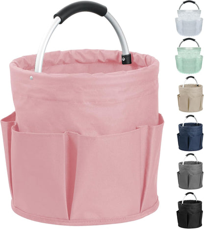 17L Cleaning Caddy with Handle and 6 Pockets, Foldable Cleaning Supply Caddy, Portable Shower Caddy in 600D Oxford Fabric, Multifunctional Storage Basket for Camping, Gardening, Black