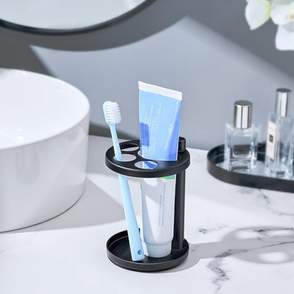 Toothbrush & Toothpaste Holder for Bathroom Countertop, Metal Electric Toothbrush Stand with Razor Slot, Ideal Design Caddy for Kids & Family, Black