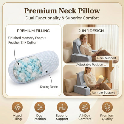 21 INCH Reading Pillow for Adults, Back Pillow for Bed Sitting Up, Backrest Pillow for Sitting in Bed, Detachable Arms with Built-in Cup & Phone Caddy (Gray, 21 INCH)