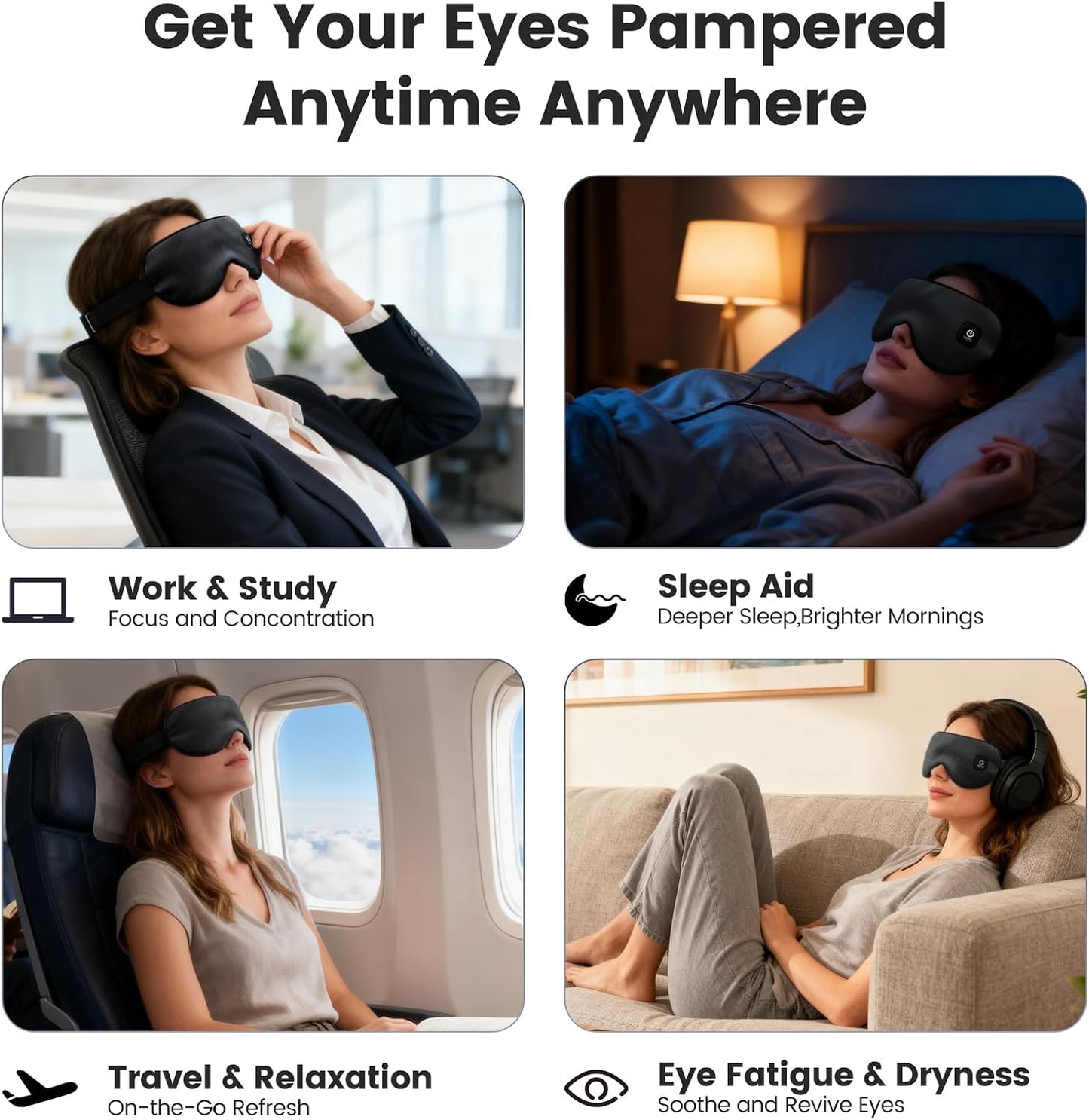 Cordless Heated Eye Mask for Dry Eyes, Blocking Light Warm Compress Rechargeable, 1000mAh Electric Eye Heating Pad for Sleeping, Washable Heat Sleep Mask with 3 Temperature Settings, Grey | Blocking Light Warm Compress Rechargeable, 1000mAh Electric Eye