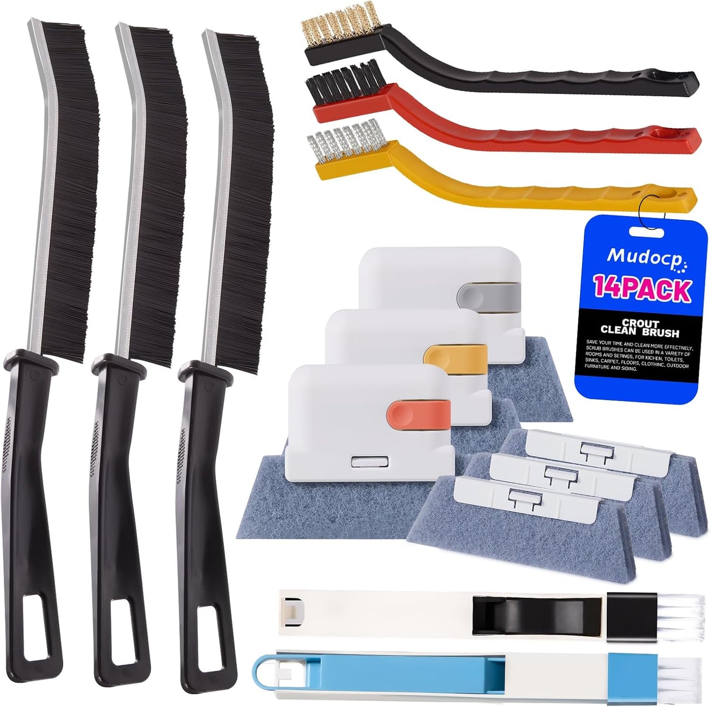 Window Track Cleaner, 14 PCS Crevice Cleaning Brush Kit | For Window Groove, Blinds, Vents, Baseboard, Grout and Shower Door Track Cleaning