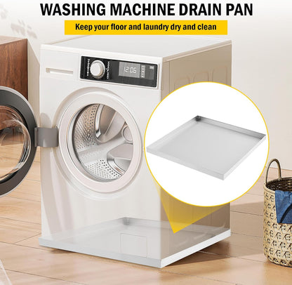 28" x 30" Washing Machine Drain Pan with Drain Hole & Hose Adapter, 304 Stainless Steel Heavy Duty Washer Drip Tray with 4 Anti-Vibration Feet for Compact Washers