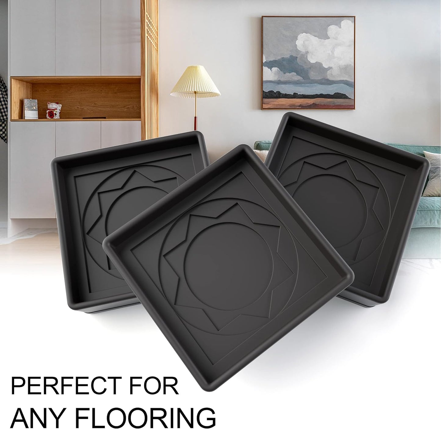 Furniture Coasters 4 Pcs 4” Furniture Caster Cups - Non Slip Furniture Pads Hardwoods Floors - Non Skid Grippers Rubber Furniture Feet Anti Slide Floor Protector for Bed Couch Stoppers Black