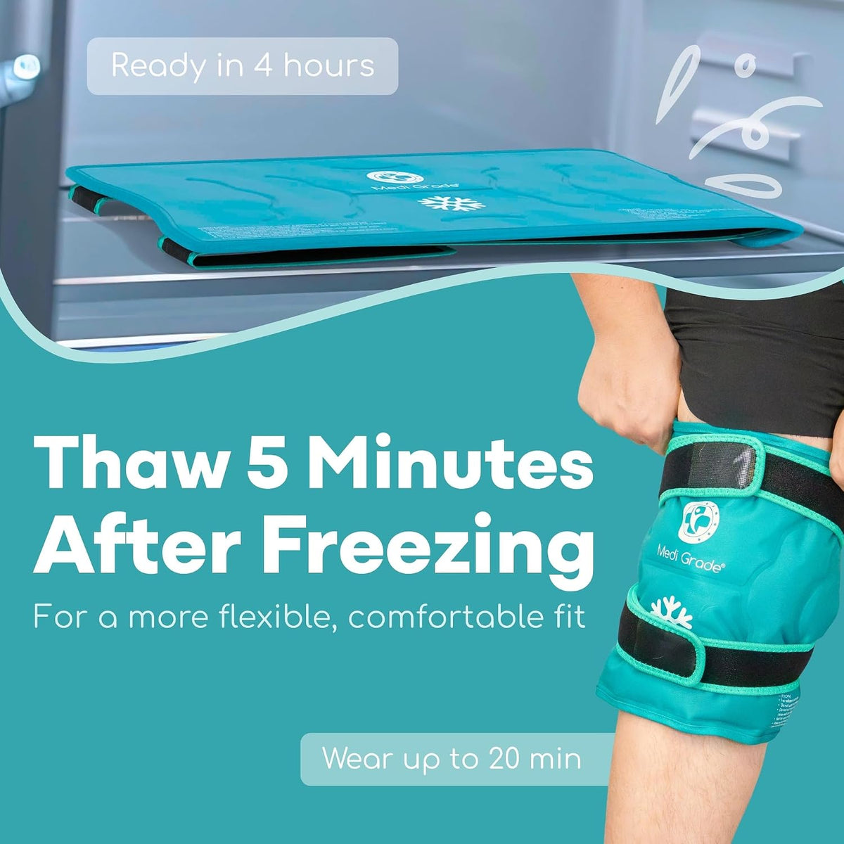 Medi Grade Knee Ice Pack Wrap, Reusable Ice Pack for Knee Pain and Surgery