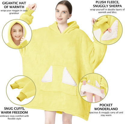 Wearable Blanket Hoodie, Oversized Sherpa Fleece Sweatshirt Blanket with Giant Hood Pocket and Sleeves for Adult, Warm & Cozy Grey Blanket Gifts for Women