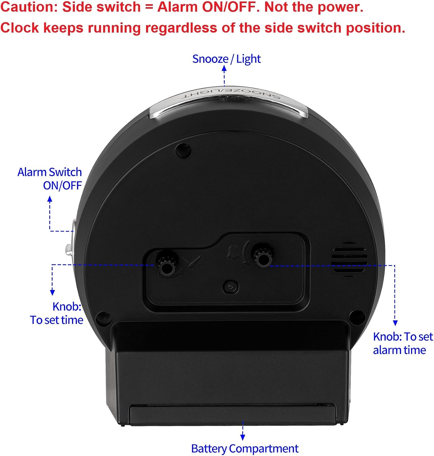 Tinload 4.3" No Ticking Analog Alarm Clock,Silent Readable for Seniors,Easy to Set,Gradual Rise Alarm,Big Numbers,On/Off Switch on Side,Gentle Wake,Snooze,Lighted on Demand,Battery Operated,Black