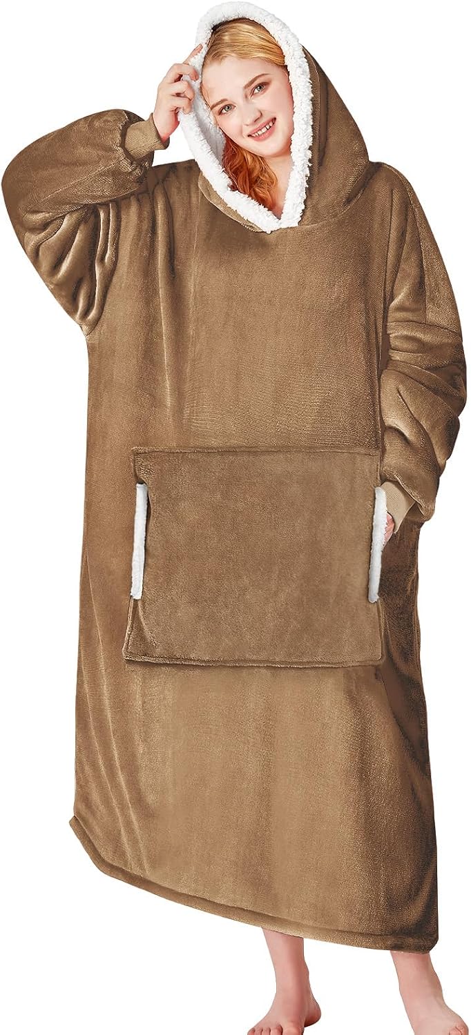 yescool Wearable Blanket Hoodie, Flannel Sherpa Fleece Blanket Sweatshirt for Adults Women Men,One Size Fits All - Colors B