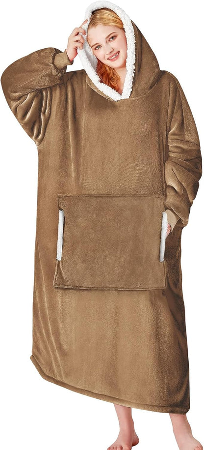 yescool Wearable Blanket Hoodie, Flannel Sherpa Fleece Blanket Sweatshirt for Adults Women Men,One Size Fits All - Colors B