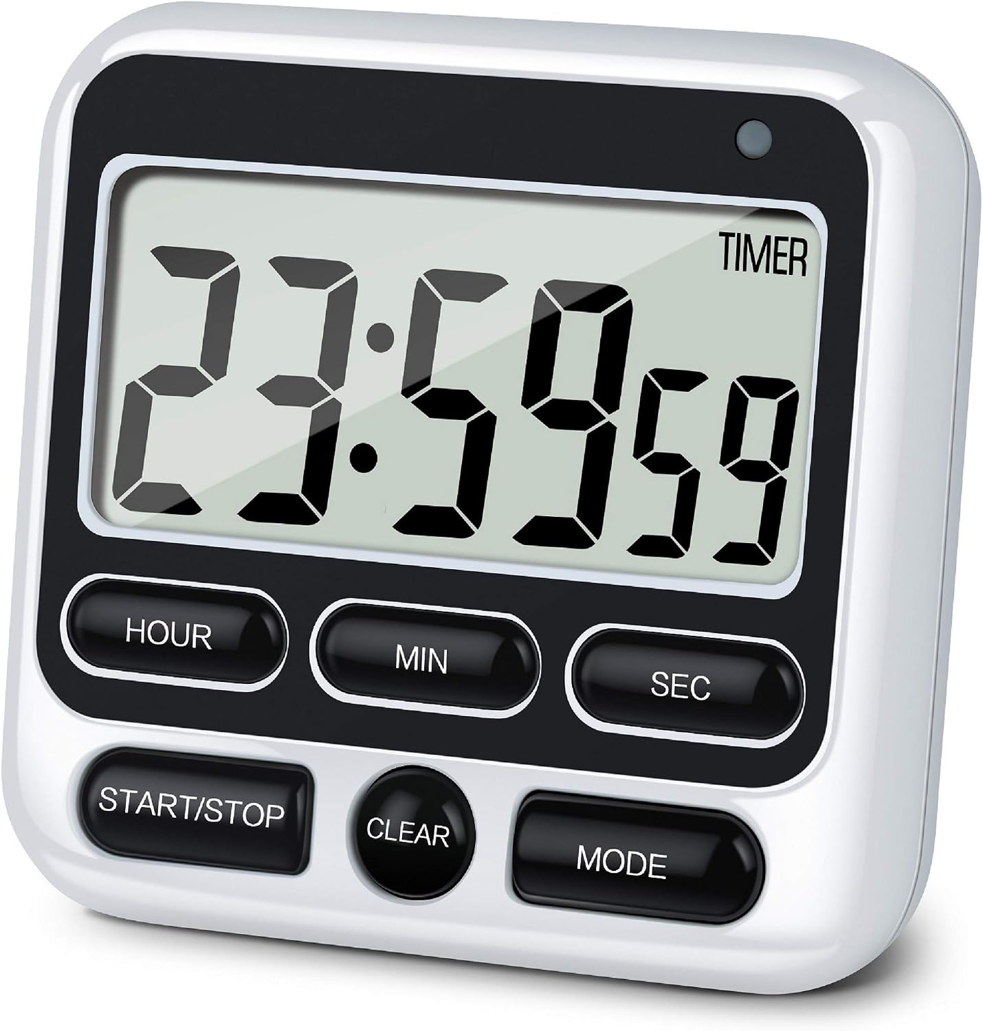 4-in-1 Digital Timer with Count Up/Down, Clock & Alarm, Ring & Silent Modes | Large 2.8-Inch easy-read LCD, On/Off switch, 24-Hour count up/down, Fast-forward function, Magnetic back, stand, hanging hole