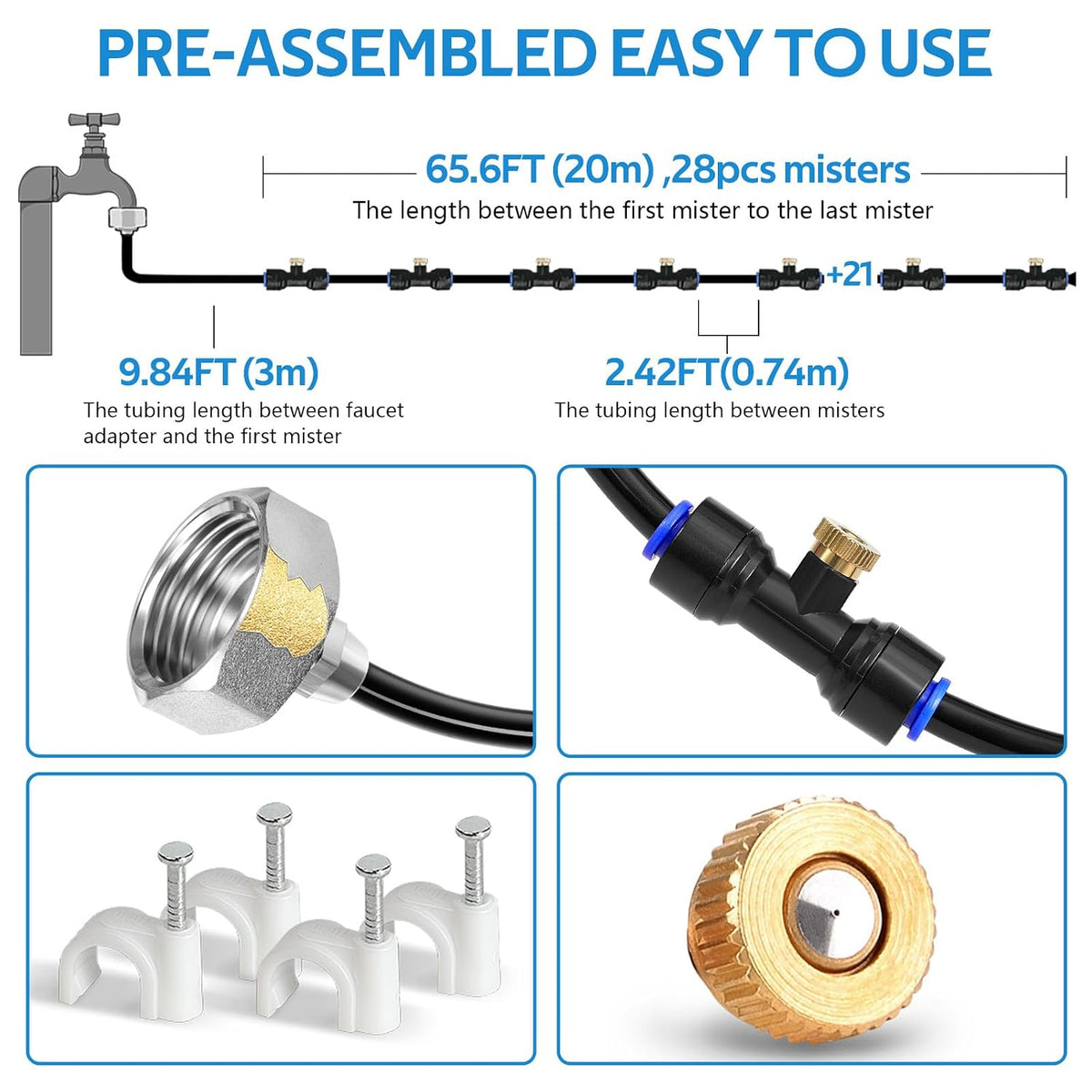 homenote Misting Cooling System, 75FT(23M) Pre-Assembled Mister Kit