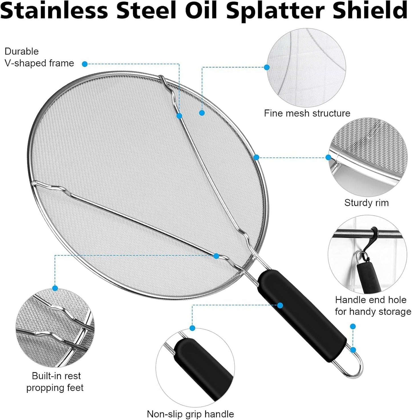 Splatter Screen for Frying Pan,Silicone Grease Splatter Guard, Heat-Resistant Splatter Guards for Cooking,Dishwasher Safe (9.8", 11.4", 13")