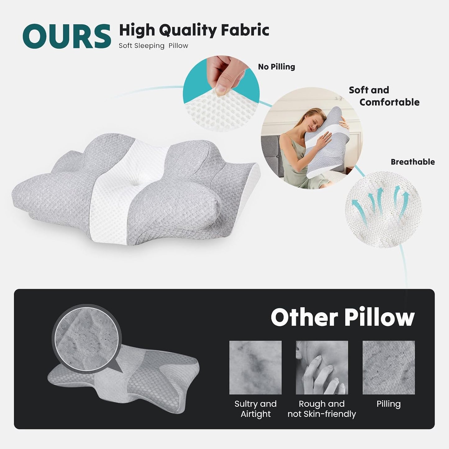 NEWBULIG Cervical Neck Pillow, Ergonomic Contour Memory Foam and Detachable Roll Pillow for Neck Pain Relief Side Back Stomach Sleepers with Cooling Breathable Cover