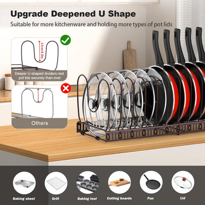 Housolution Pot and Pan Lid Organizer Holder Storage Rack, Black | 12"-23" Expandable, 14 Adjustable Dividers, Sturdy Metal Construction, Easy Assembly