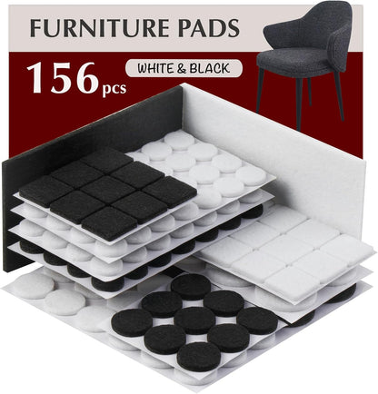 Felt Furniture Pads - 156pcs Black - Chair Leg Floor Protectors - Felt Pads | Furniture Sliders for Hardwood Floors, Chair Foot Pads, Furniture Legs, Felt Pads for Chairs, Floor Protectors for Furniture