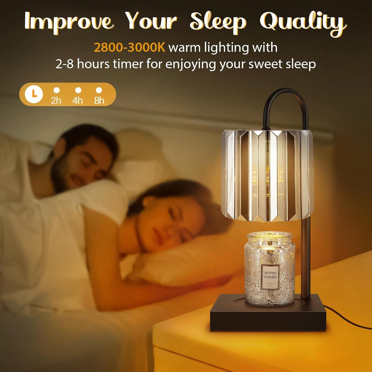 Candle Warmer Lamp with Timer, Electric Candle Warmer for Jar Candles, House Warming Gifts, Modern Home Decor Dimmable Wax Melting Lamp with Large Head, Black, Glass
