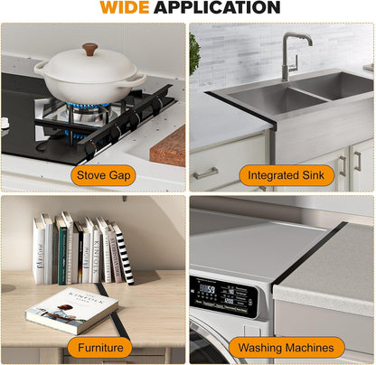 Stove Gap Covers, 2 Pack Stainless Steel Stove Gap Filler Black | Heat Resistant Oven Gap Filler Adjustable Length Range Trim Kit Non-Slip Stove Guard Between Stove Top & Counter
