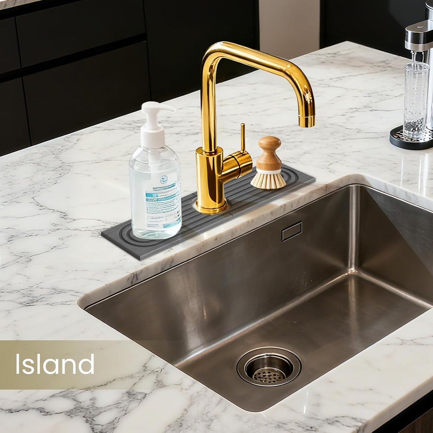 Diatomite Faucet Mat for Kitchen Sink, Quick-Dry Stone-Like Sink Mat, Flat Lay Absorbent Countertop Drying Mat for Faucet Area, Hard Diatomite Mat, Gray, 23.6 x 4 in