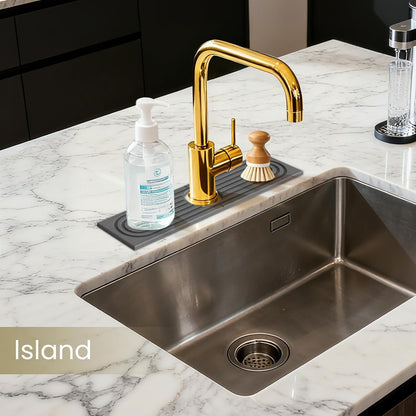 Diatomite Faucet Mat for Kitchen Sink, Quick-Dry Stone-Like Sink Mat, Flat Lay Absorbent Countertop Drying Mat for Faucet Area, Hard Diatomite Mat, Gray, 23.6 x 4 in