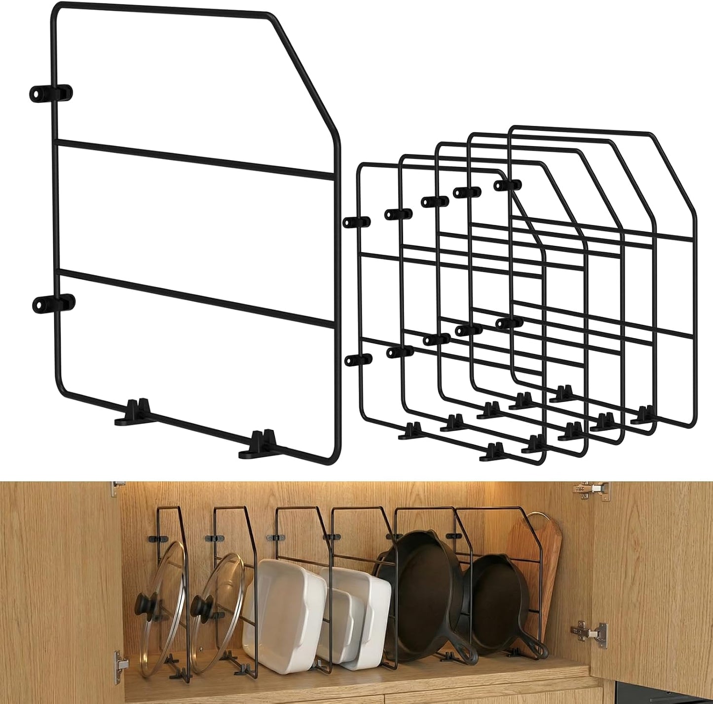 Baking Sheet Organizer Set of 6，17"x13" Vertical Tray Dividers for Kitchen Cabinets，Black Metal Cabinet Divider，Metal Wire Storage for Pans, Baking Trays and Cookware