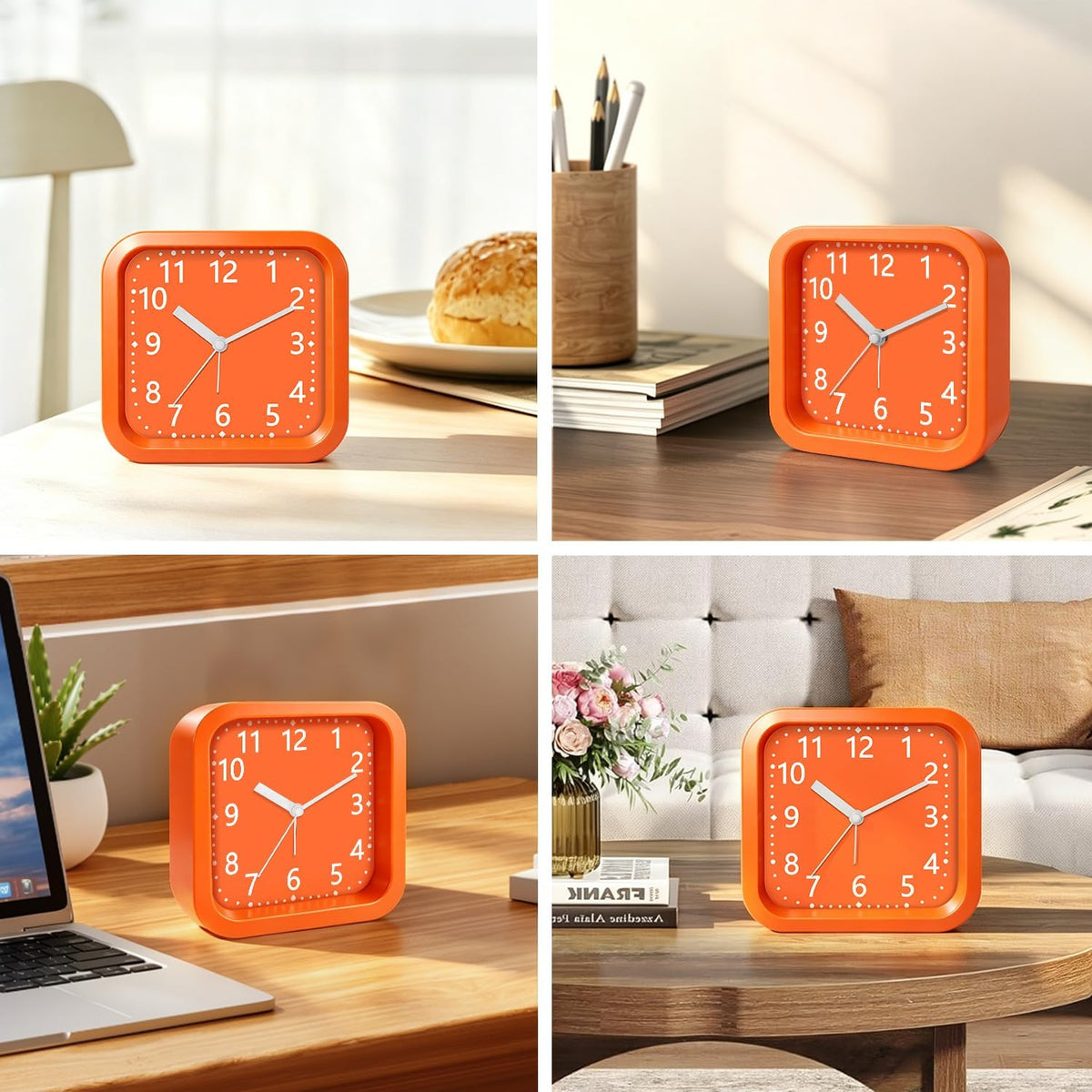 Loud Alarm Clock for Heavy Sleepers, 4.5" Simple Square Analog Alarm Clocks with Silent Movement Battery Operated Easy-to-Read Dial, Plastic Small Desk Clock for Bedroom Teens Seniors, Black