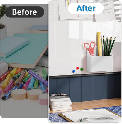 Marbrasse Magnetic Dry Erase Marker Holder,Pen and Eraser Holder for Whiteboard，Magnet Pencil Cup Utility Storage Organizer for Office, Refrigerator, Locker and Metal Cabinets (2 Pack)