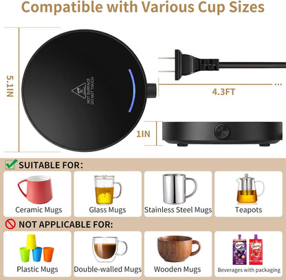 Coffee Mug Warmer for Desk 4H Auto Shut Off, Smart Coffee Cup Warmer with 3 Temperature Setting, Electric Mug Warmer Plate for Coffee, Milk, Tea (Black)