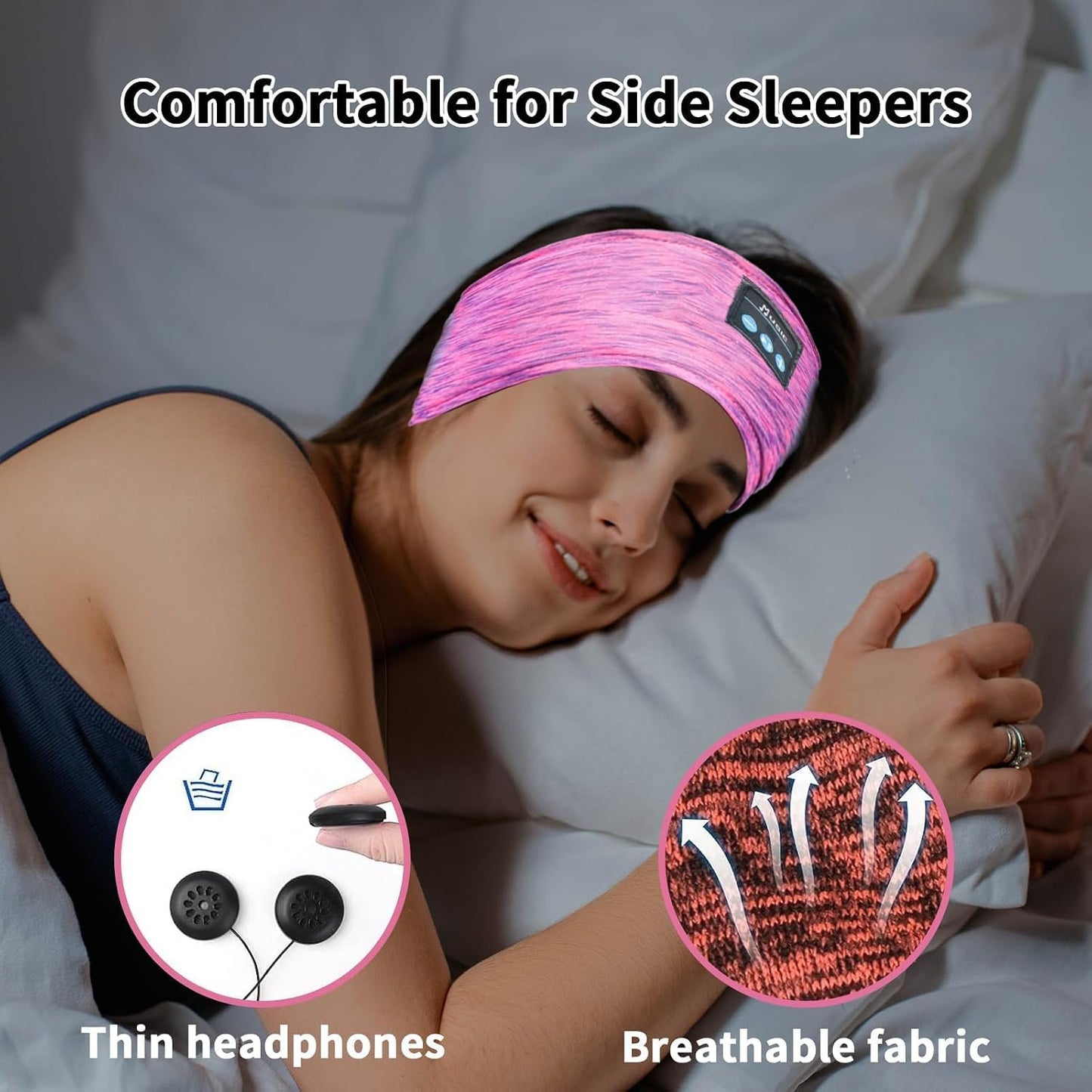 Bluetooth Headphones, Sleep Headphones Headband Wireless for Sleeping Side Sleepers - Adjustable Sleep Headphone, and Bluetooth Headbands for Women (Pink)