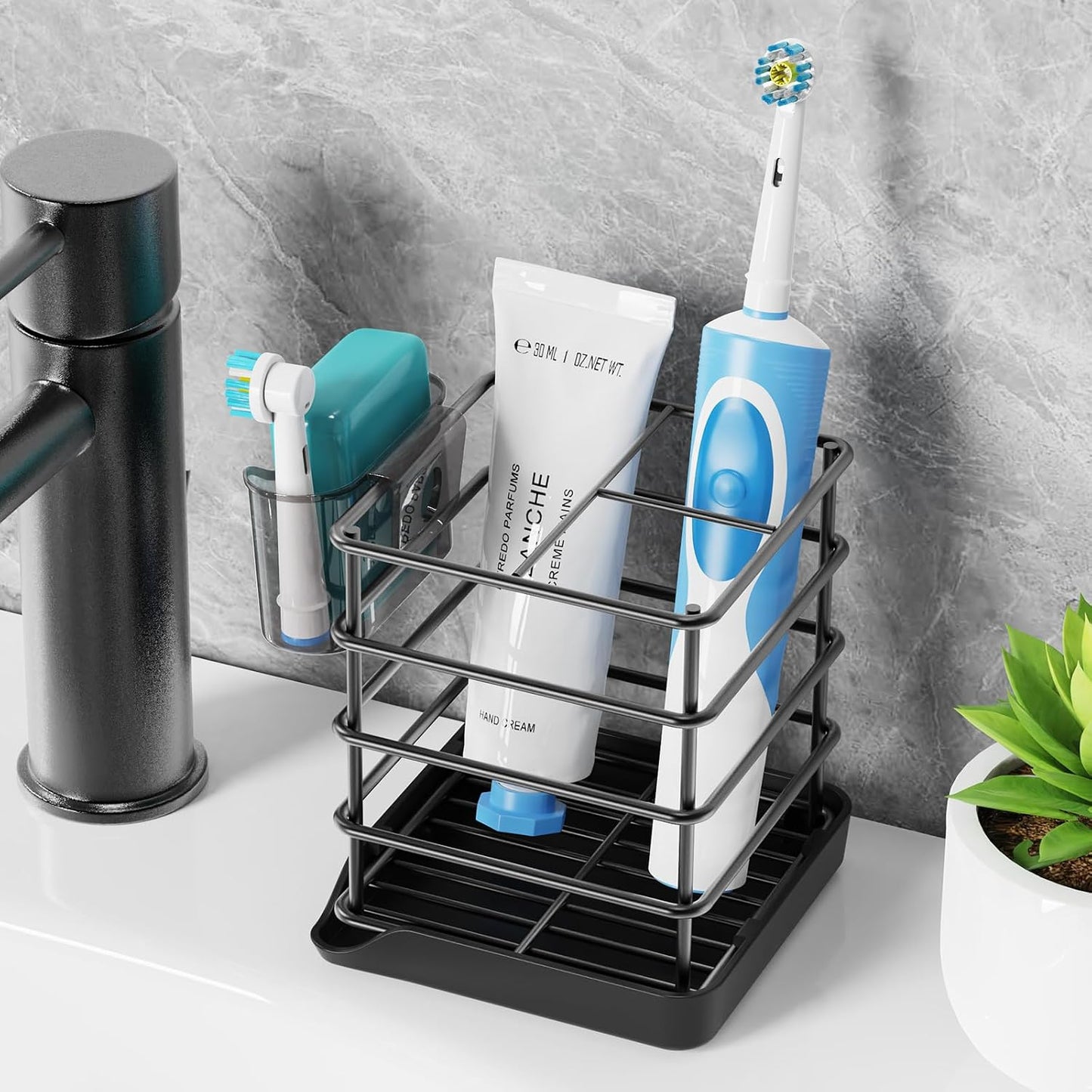 Toothbrush Holders for Bathroom,Black,Stainless Steel,Detachable,Tray,3 Slot